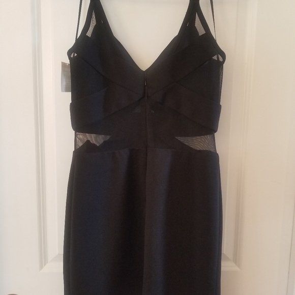 New Morgan & Co Scuba Spaghetti Strap Body-Con Mini Dress Women Sz 3 Black Crepe - Picture 6 of 6